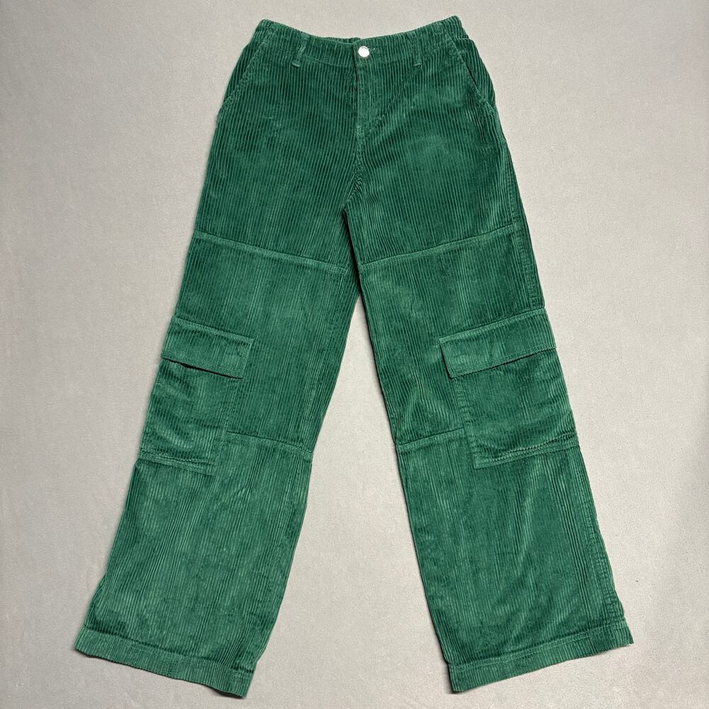 EMPYRE Wide Leg Pants Corduroy Cargo Cotton Pantalon Pana Green Sz XS